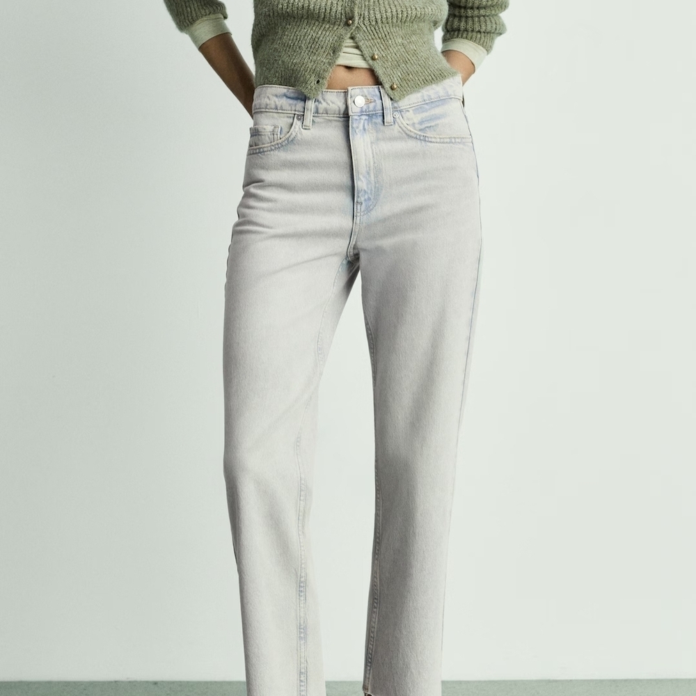 Mango Soft Gray Straight Leg Jeans